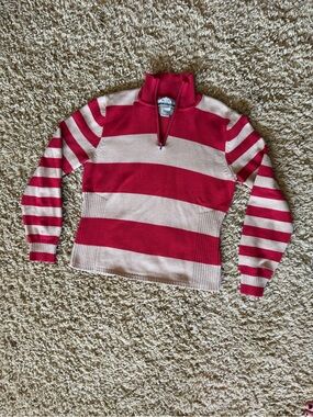 Petite Nine & Company Pink Striped Quarter Zip Sweater MP